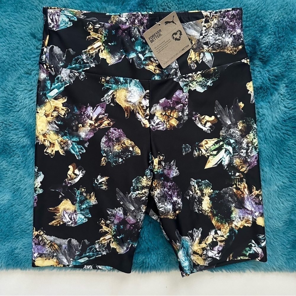 Puma Black with Multicolor Crystal Pattern Biker Shorts Size S